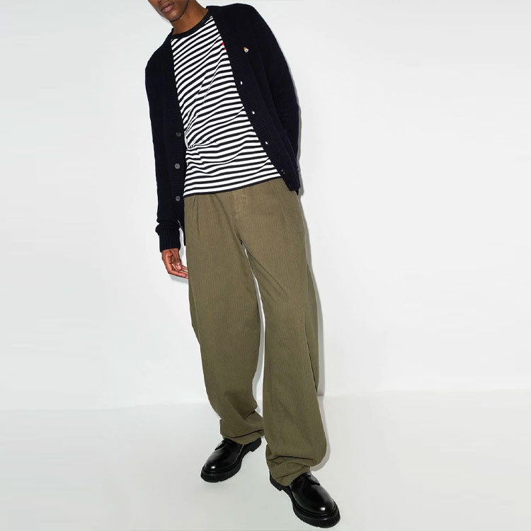 Details for Maison Kitsune FW21 Logo Fox Kardigan Bersulam Lelaki Hitam. HM00501KT1006-P480