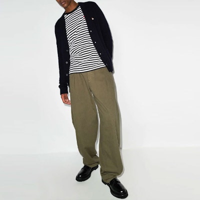 Maison Kitsune FW21 Logo Fox Kardigan Bersulam Lelaki Hitam. HM00501KT1006-P480 Details for Maison Kitsune FW21 Logo Fox Kardigan Bersulam Lelaki Hitam. HM00501KT1006-P480