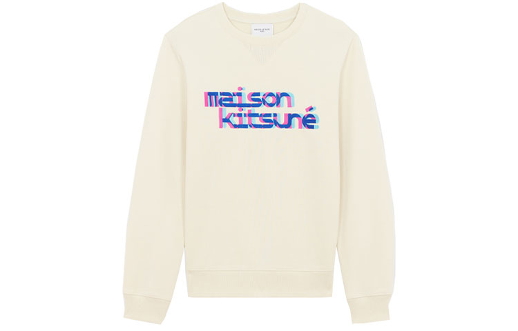Maison Kitsune FW21 Logo Glitch Print Crewneck Sweatshirt Men’s White HM00330KM0020-P701