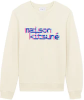 Maison Kitsune FW21 Logo Glitch Print Crewneck Sweatshirt Men’s White HM00330KM0020-P701 Maison Kitsune FW21 Logo Glitch Print Crewneck Sweatshirt Men’s White HM00330KM0020-P701