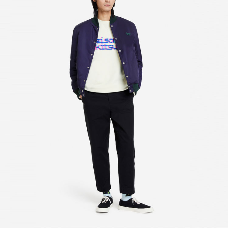 Shop Maison Kitsune FW21 Logo Glitch印花男士白色圓領長袖襯衫 HM00330KM0020-P701