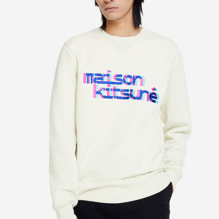 Purchase Maison Kitsune FW21 Logo Glitch印花男士白色圓領長袖襯衫 HM00330KM0020-P701