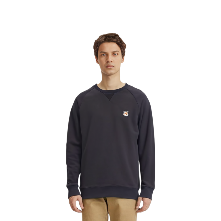 Shop Maison Kitsune FW22 Baju Sweatshirt Hitam Logo Fox Bersulam Crewneck AM00303KM0001-BK