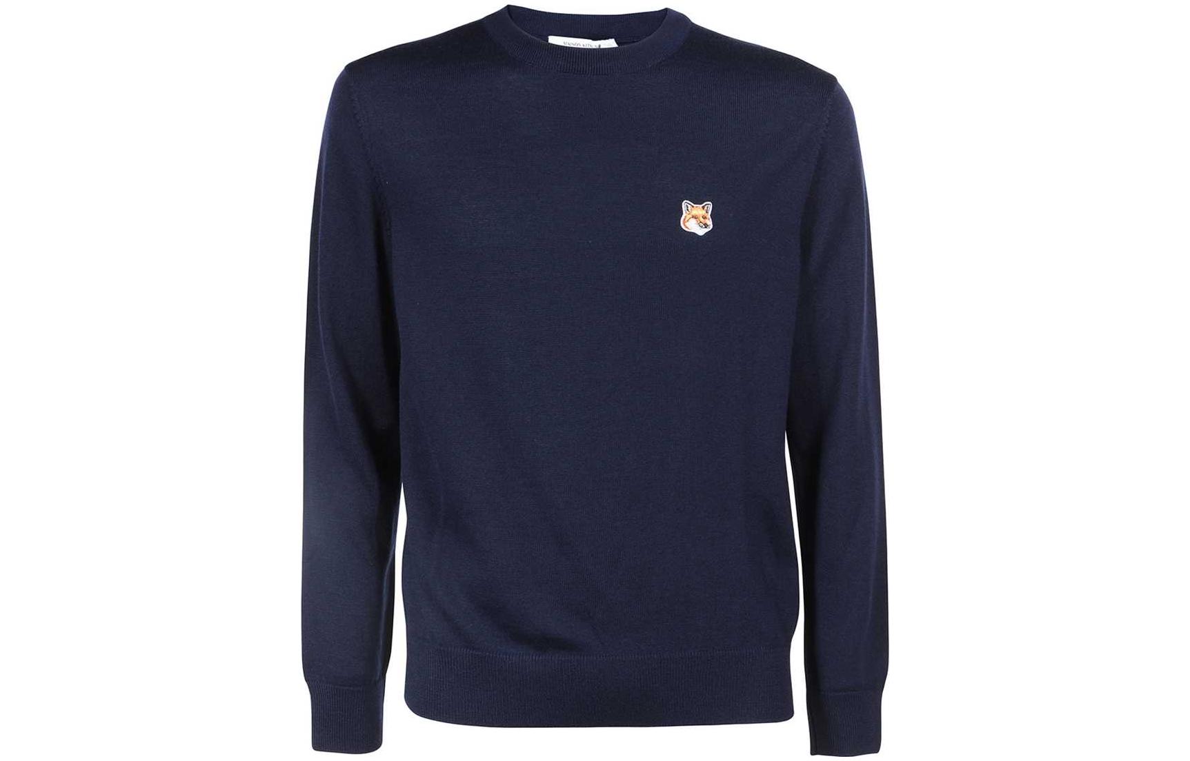 Maison Kitsune FW22  Blue Wool Pullover Crewneck Sweater FM00528KT1036-P480