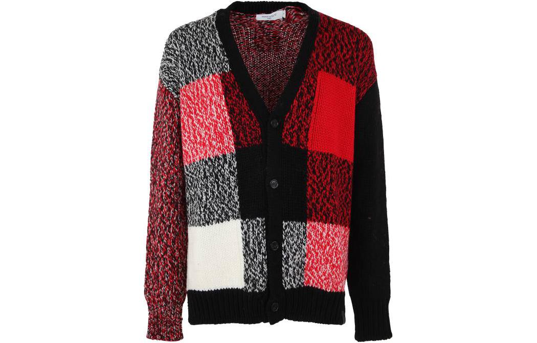 Maison Kitsune FW22  Color-Block Button-Up Knit Cardigan Red JM00555KT1036-C695