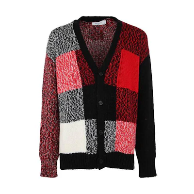 Maison Kitsune FW22 Color-Block Button-Up Knit Cardigan Red JM00555KT1036-C695