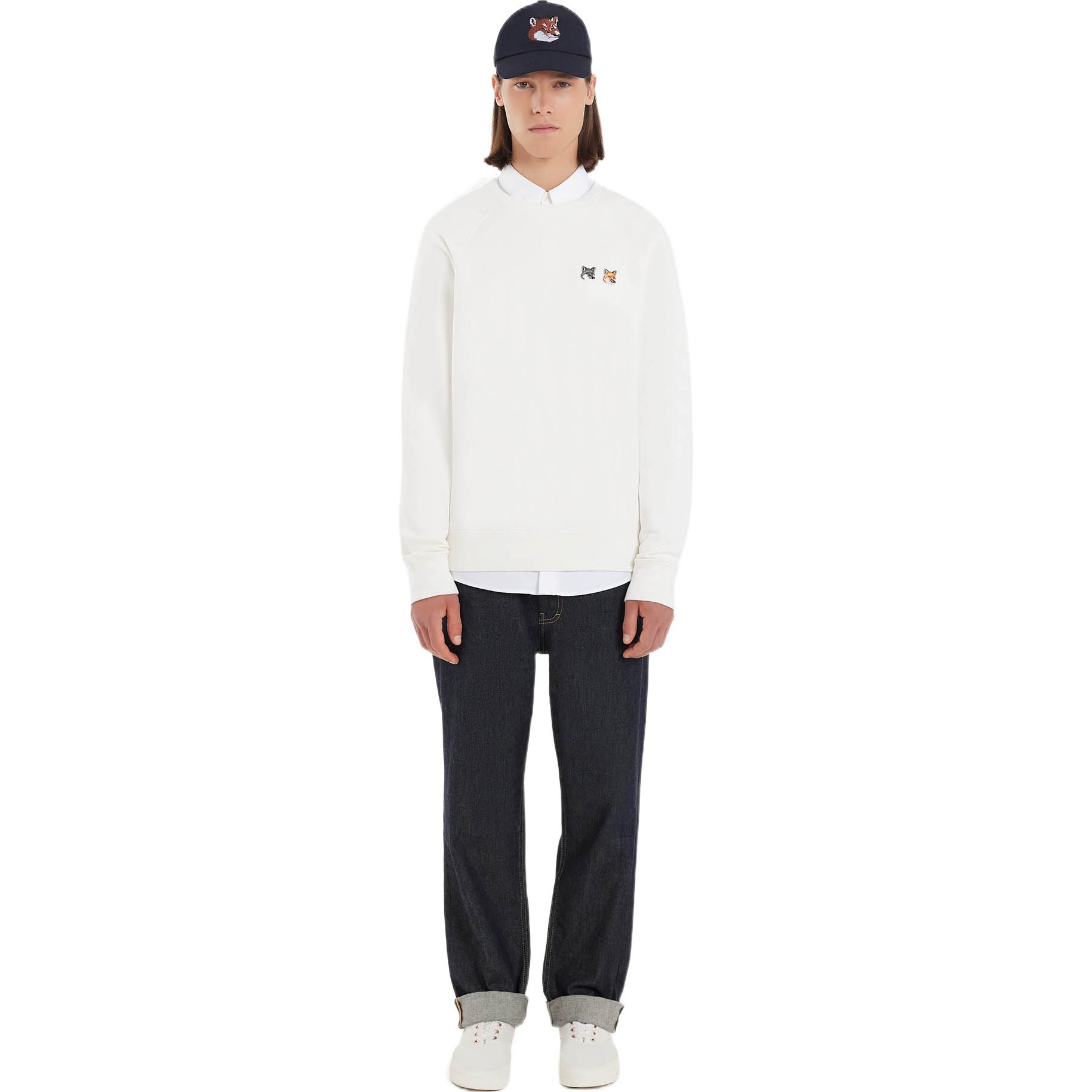 Shop Maison Kitsune FW22 Sweatshirt Crewneck Kepala Rubah Ganda Off-White FM00358KM0002-ECRU