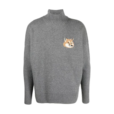 Maison Kitsune FW22 Fox Head Pattern Turtleneck Sweater Charcoal Grey. JM00560KT1063-P170
