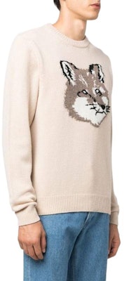 Maison Kitsune FW22 动物提花圆领针织毛衣 米色 男士 HM00509KT1016-P220 Purchase Maison Kitsune FW22 动物提花圆领针织毛衣 米色 男士 HM00509KT1016-P220