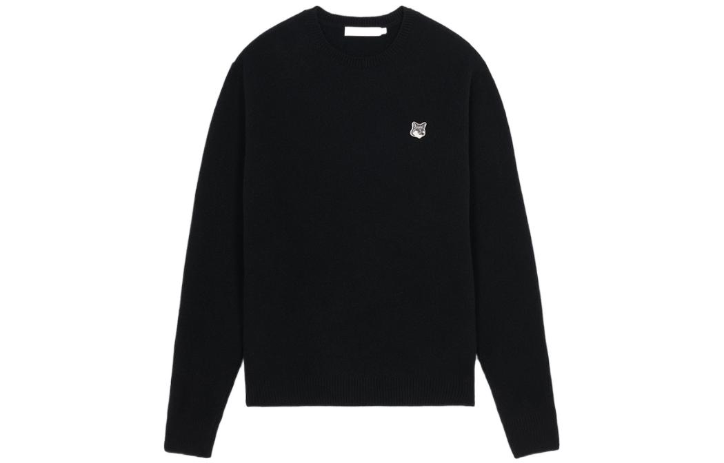 Maison Kitsune FW22 Black Wool Sweater with Grey Fox Embroidery for Men JM00516KT1006-P199