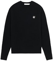 Maison Kitsune FW22 Black Wool Sweater with Grey Fox Embroidery for Men JM00516KT1006-P199 Maison Kitsune FW22 Black Wool Sweater with Grey Fox Embroidery for Men JM00516KT1006-P199