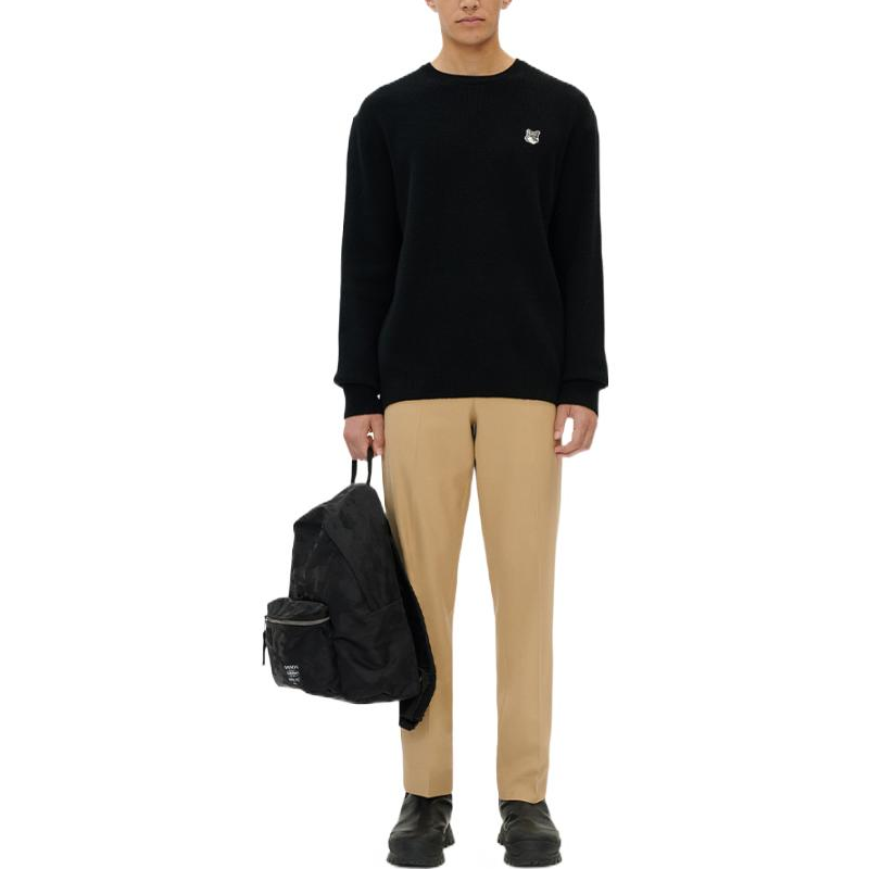 Lookbook Sweater Wol Hitam Maison Kitsune FW22 dengan Sulaman Fox Kelabu untuk Lelaki JM00516KT1006-P199