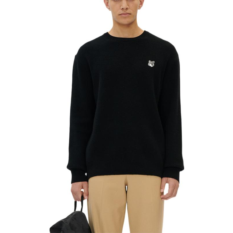 Shop Sweater Wol Hitam Maison Kitsune FW22 dengan Sulaman Fox Kelabu untuk Lelaki JM00516KT1006-P199