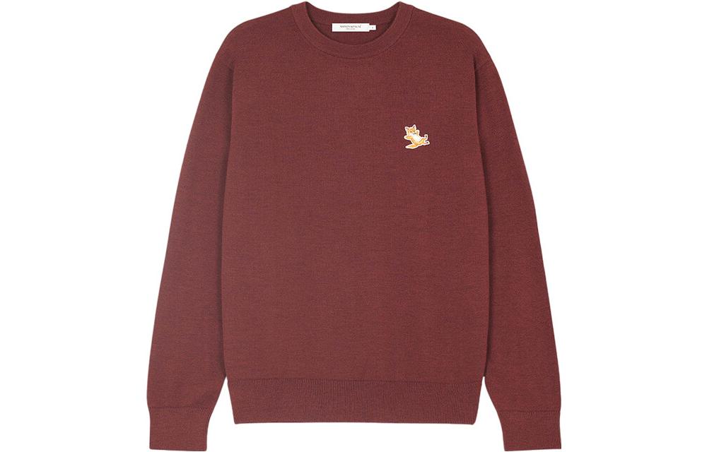 Maison Kitsune FW22 Burgundy Crewneck Sweatshirt with Fox Logo Embroidery SP1111M00501-P596