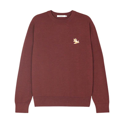 Maison Kitsune FW22 Burgundy Crewneck Sweatshirt with Fox Logo Embroidery SP1111M00501-P596