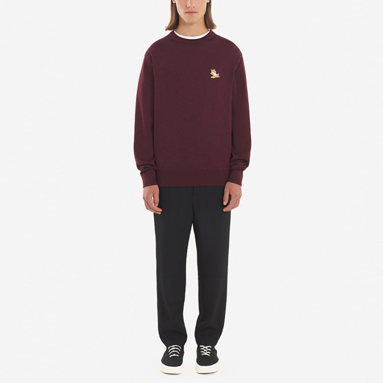 Lookbook Maison Kitsune FW22 Burgundy Crewneck Sweatshirt with Fox Logo Embroidery SP1111M00501-P596