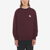 Shop 메종키츠네 FW22 버건디 여우 로고 자수 크루넥 스웻셔츠 SP1111M00501-P596