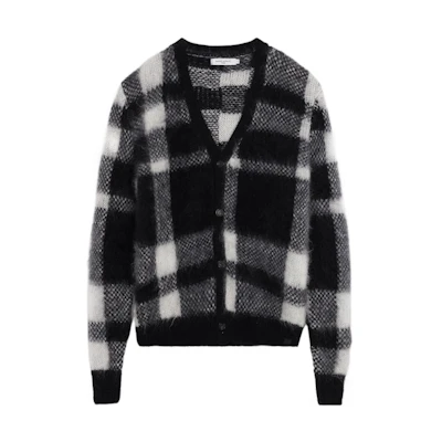 Maison Kitsune FW22 Checkered V-Neck Cardigan Sweater Unisex Black White JM00558KT1072-C197