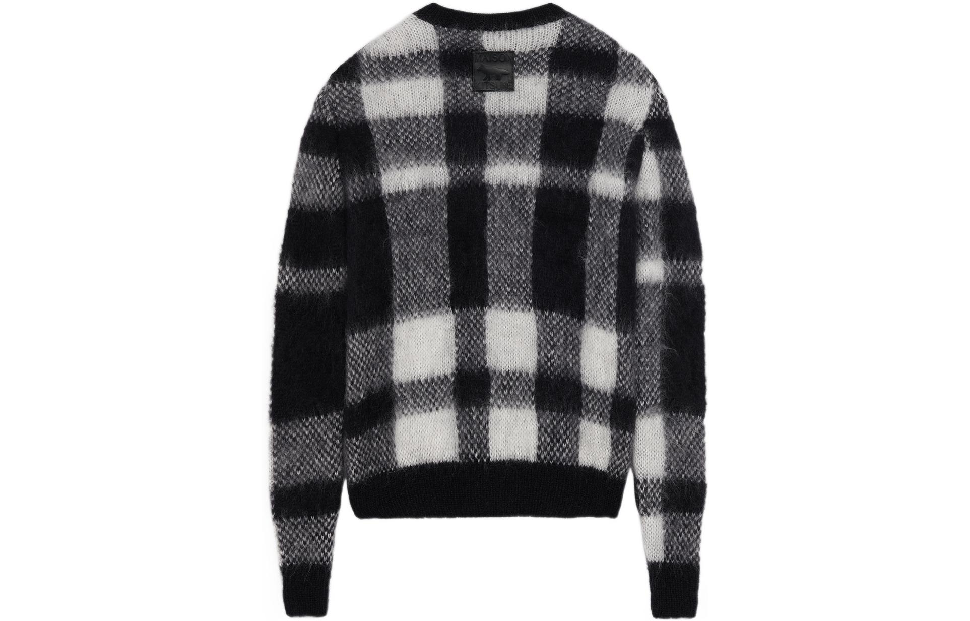 Lookbook Maison Kitsune FW22 Cardigan V-Neck Kotak-Kotak Uniseks Hitam Putih JM00558KT1072-C197