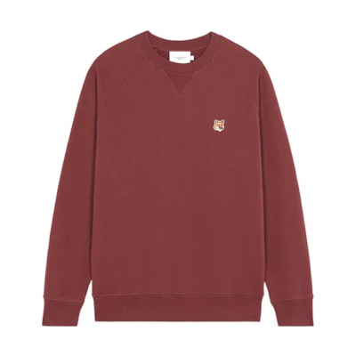 Maison Kitsune FW22 Fox Head Embroidery Crewneck Sweatshirt Red Mens Loose Fit JM00310KM0001-H596