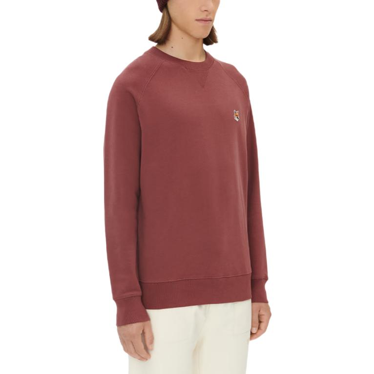 Purchase Maison Kitsune FW22 狐狸頭刺繡紅色寬鬆版型男士圓領長袖上衣 JM00310KM0001-H596