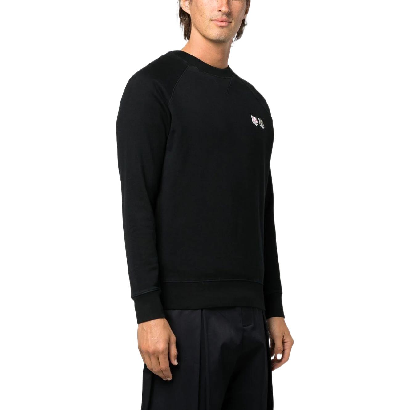 Shop メゾンキツネ FW22 フォックスパッチ クルーネック 長袖スウェット ブラック JM00330KM0001-P199