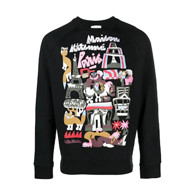 Maison Kitsune FW22 Letter Print Crewneck Sweatshirt Men’s Black JM00320KM0001-P199