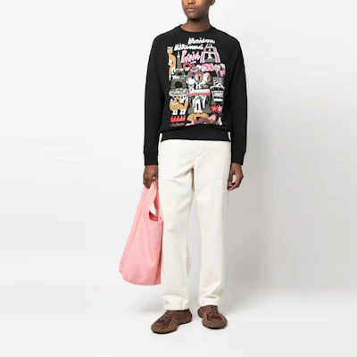Maison Kitsune FW22 Letter Print Crewneck Sweatshirt Men’s Black JM00320KM0001-P199 Lookbook Maison Kitsune FW22 Letter Print Crewneck Sweatshirt Men’s Black JM00320KM0001-P199