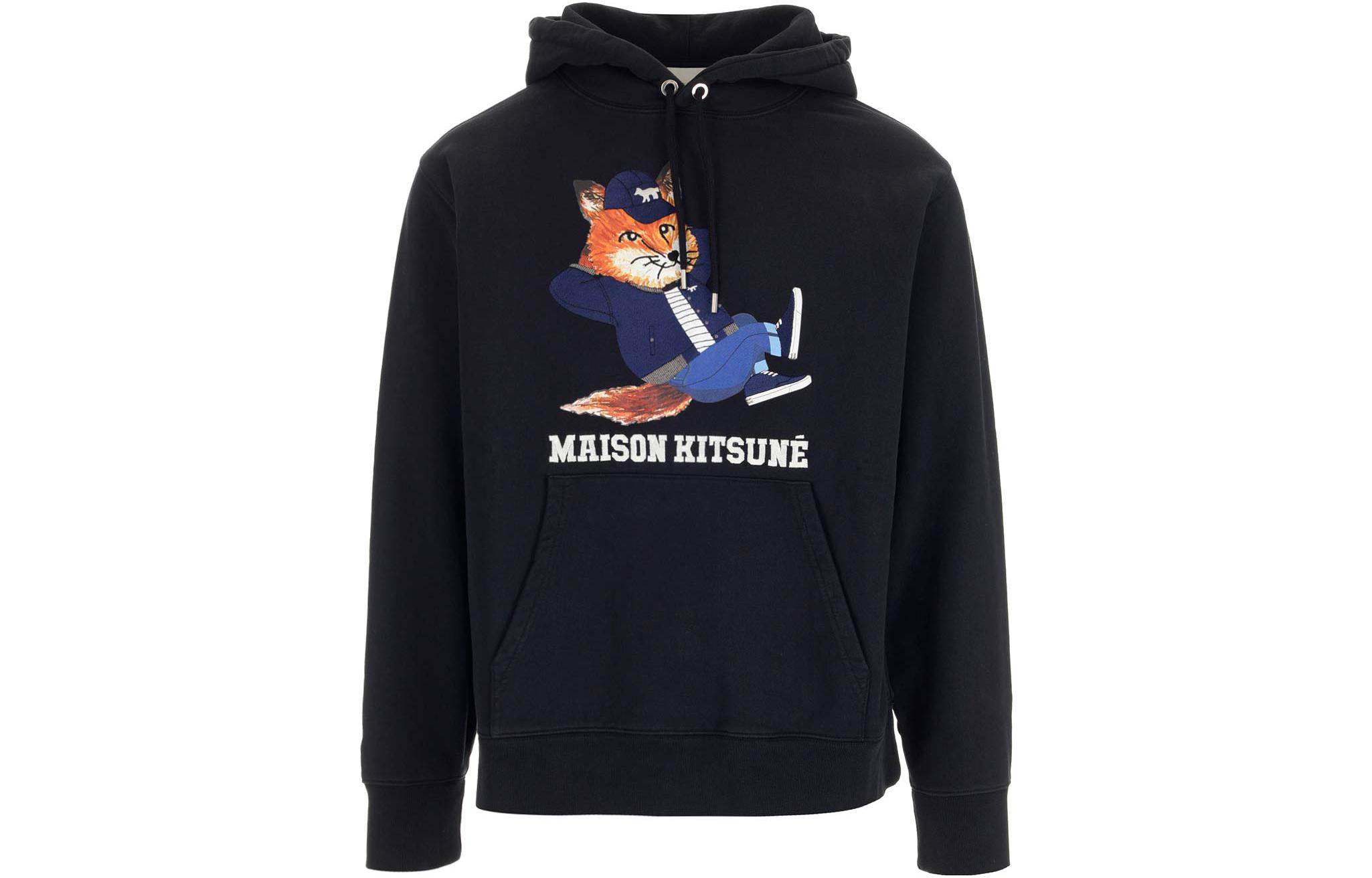 Maison Kitsune FW22 Small Fox Print Drawstring Hoodie  Black JM00332KM0001-P199