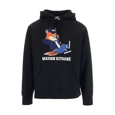 Maison Kitsune FW22 Small Fox Print Drawstring Hoodie Black JM00332KM0001-P199