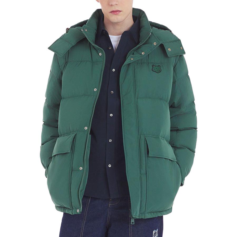 Shop Maison Kitsune FW23 粗犢狐狸貼標寬鬆綠色拉鍊連帽外套 LM02204WQ4016-P399