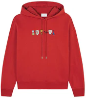 Maison Kitsune FW23 Red Badge Print Hoodie Unisex Pullover with Drawstring LM00712KM0001-P669 Maison Kitsune FW23 Red Badge Print Hoodie Unisex Pullover with Drawstring LM00712KM0001-P669