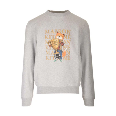 Maison Kitsune FW24 Cozy Animal Graphic Crewneck Sweatshirt in Lake Blue NM00314KM0307-P446
