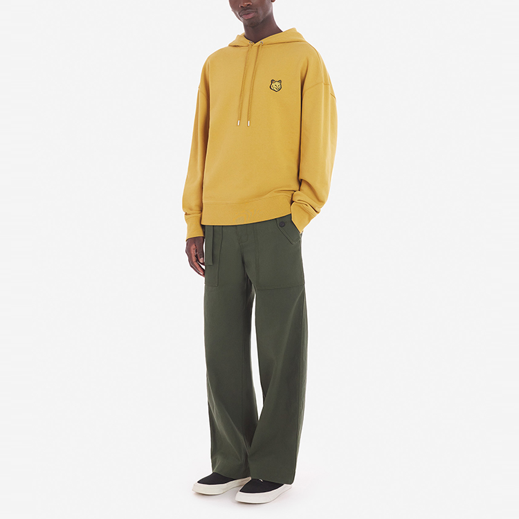 Shop Maison Kitsune FW23 Yellow Fox Patch Pullover Hoodie LM00705KM0001-P760