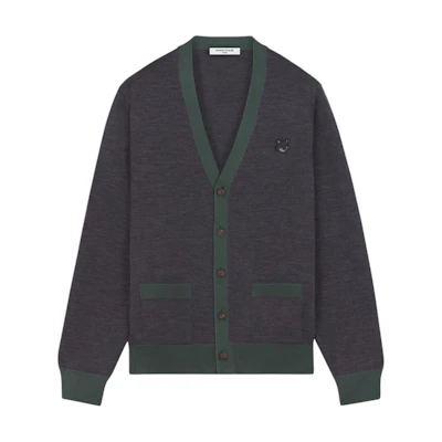 Maison Kitsune FW24 V-Neck Ribbed Long Sleeve Sweater Dark Gray NM00507KT1036-H170