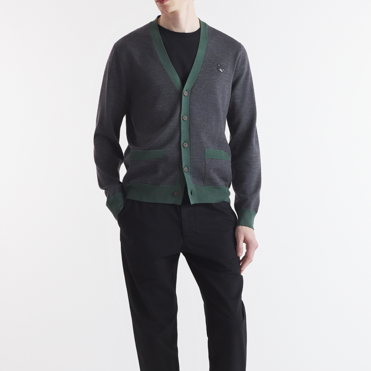 Shop 梅森狐猴 FW24 深灰色V领罗纹长袖毛衣 NM00507KT1036-H170