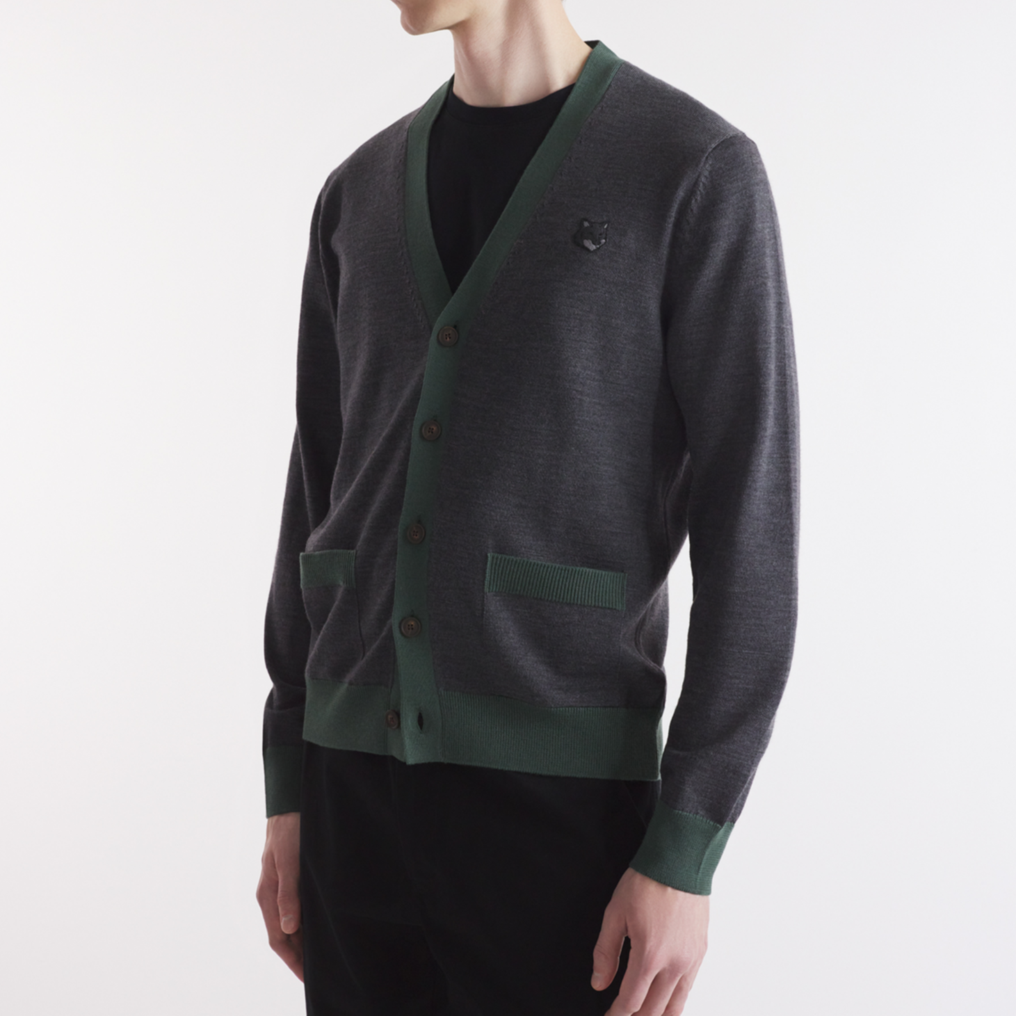 Details for 梅森狐猴 FW24 深灰色V领罗纹长袖毛衣 NM00507KT1036-H170