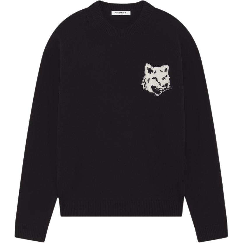Maison Kitsune FW24 Fox Head Crewneck Sweater Black  Long Sleeve Knitwear NM00808KM0329-P199