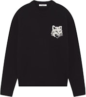Maison Kitsune FW24 Fox Head Crewneck Sweater Black Long Sleeve Knitwear NM00808KM0329-P199 Maison Kitsune FW24 Fox Head Crewneck Sweater Black Long Sleeve Knitwear NM00808KM0329-P199