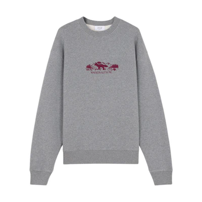 Maison Kitsune FW24 Graphic Crewneck Oversized Sweatshirt Green - NM00308KM0307-P391