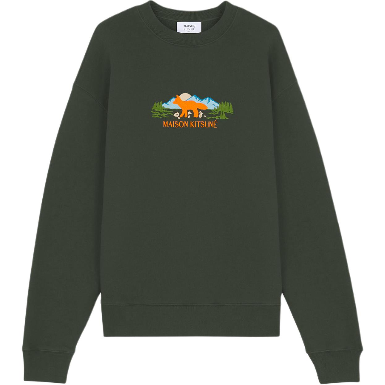 Maison Kitsune FW24 Green Fox Head Patch Relaxed Crewneck Sweatshirt Mens MM00304KM0001-P391