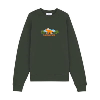 Maison Kitsune FW24 Green Fox Head Patch Relaxed Crewneck Sweatshirt Mens MM00304KM0001-P391