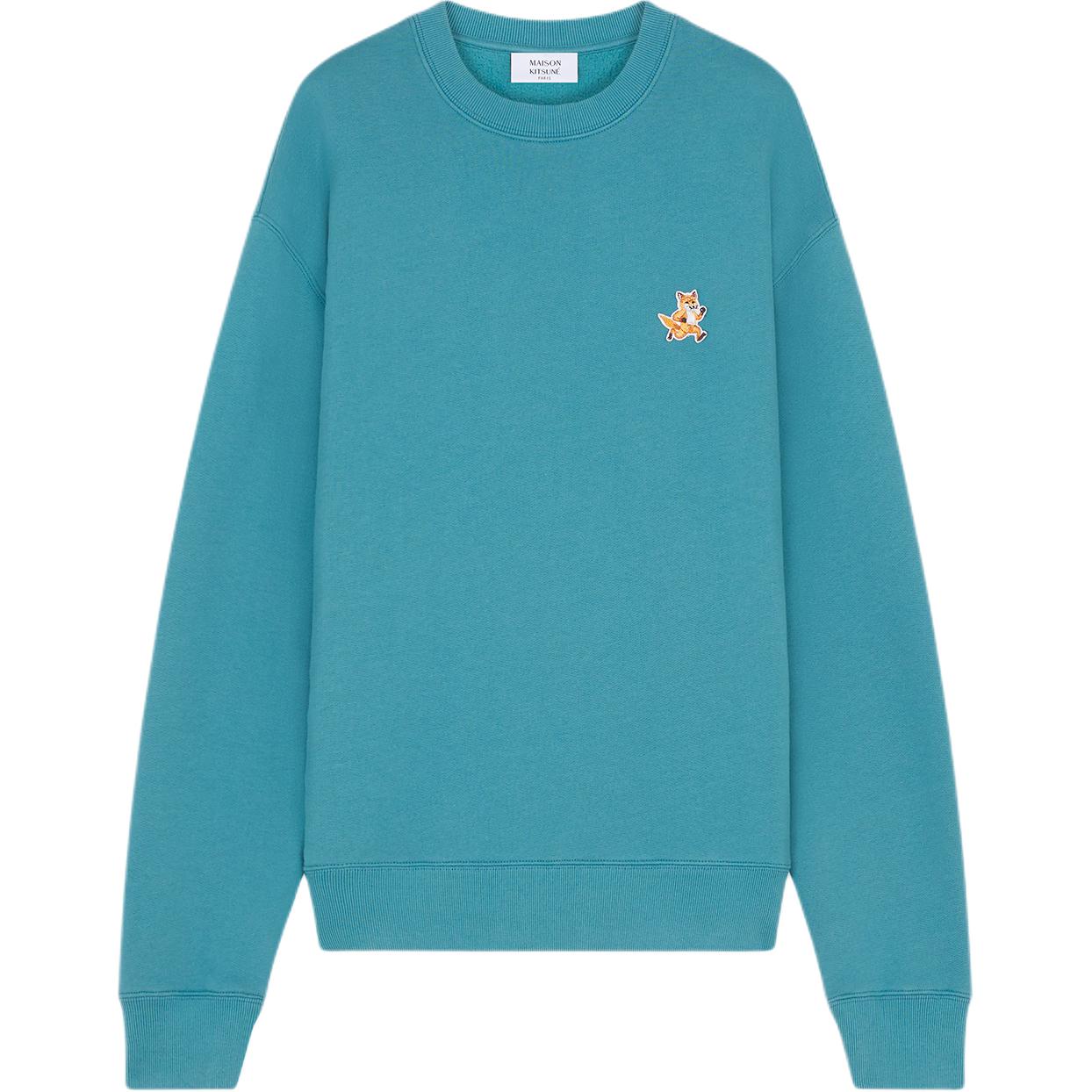 Maison Kitsune FW24 Relaxed Fit Long Sleeve Patch Sweatshirt Men Light Aqua MM00313KM0307-P456