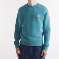Shop 메종 키츠네 FW24 릴렉스드 핏 롱슬리브 패치 스웨트셔츠 남성용 라이트 아쿠아 MM00313KM0307-P456