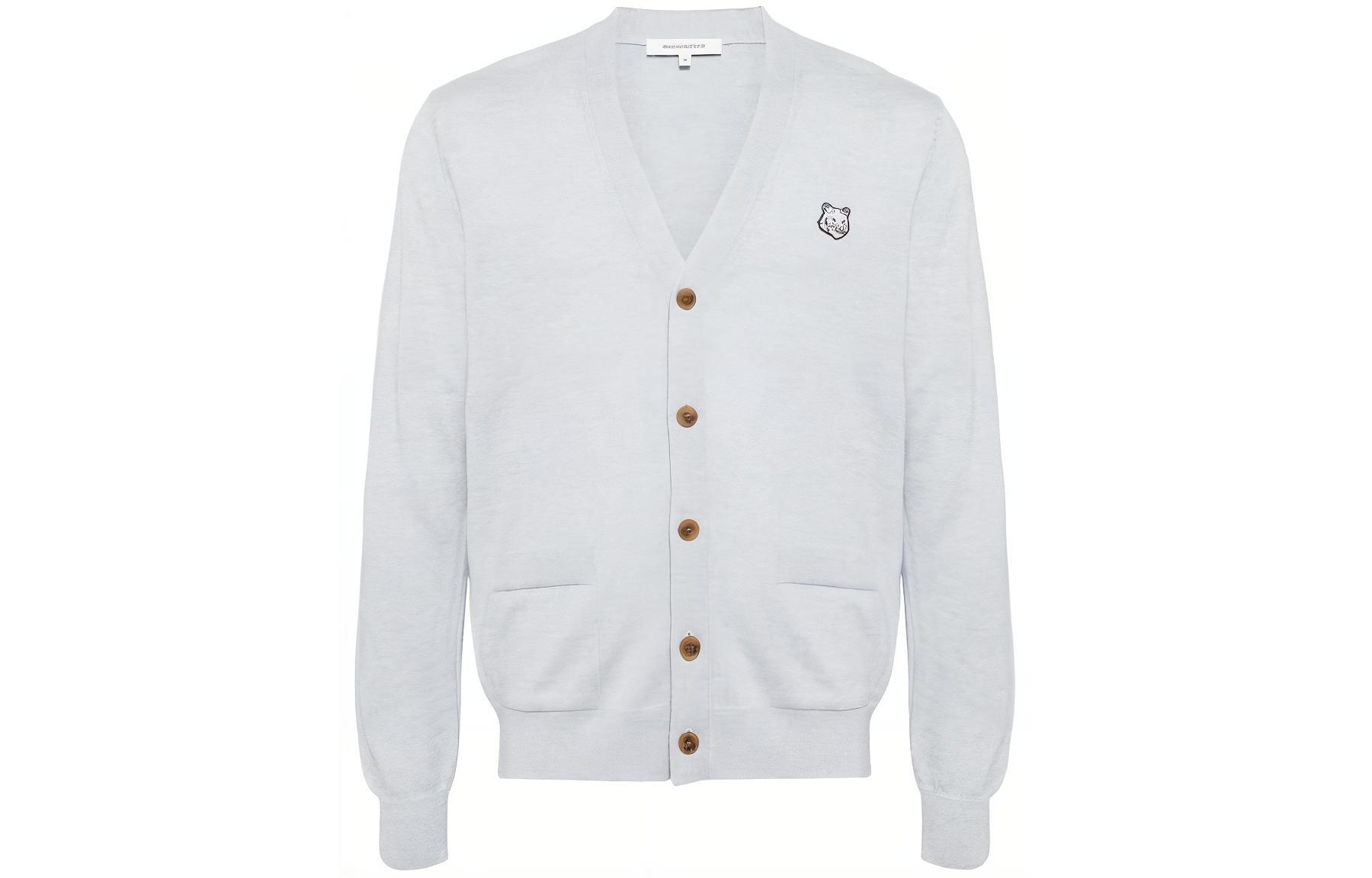 Maison Kitsune Graphic Print V-Neck Cardigan  Light Blue Sweater MM00509KT1036-H410