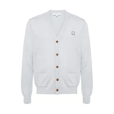 Maison Kitsune Graphic Print V-Neck Cardigan Light Blue Sweater MM00509KT1036-H410