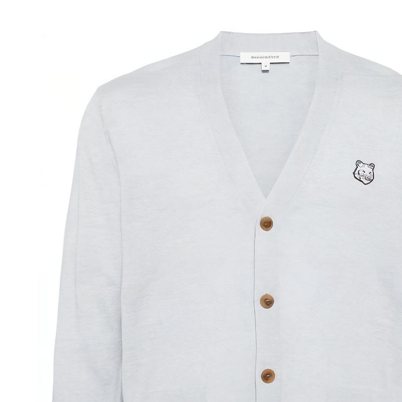 Shop Maison Kitsune Kardigan V-Leher Cetakan Grafik Biru Muda Sweater MM00509KT1036-H410