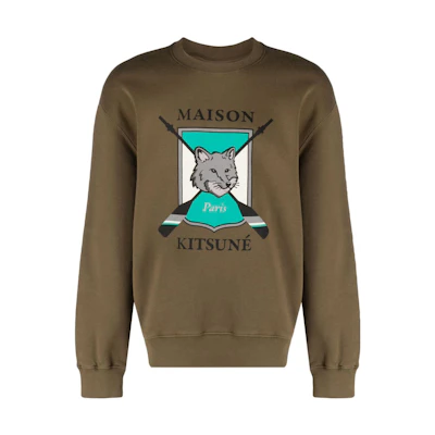 Maison Kitsune Green Sweatshirt with Fox Pattern Unisex FU00387KM0001