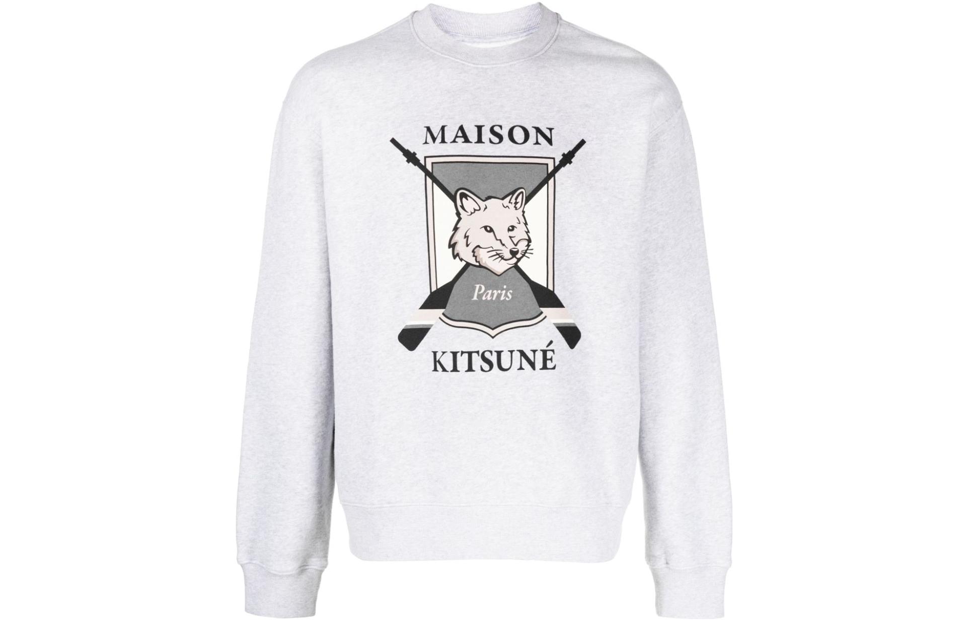 Maison Kitsune Grey Cartoon Print Drawstring Hoodie Long Sleeve LM00304KM0001-H120