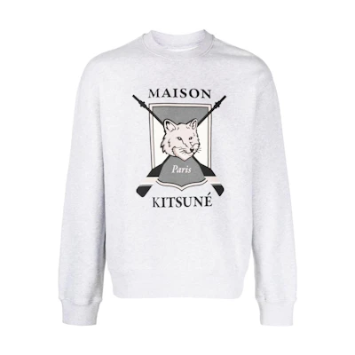 Maison Kitsune Grey Cartoon Print Drawstring Hoodie Long Sleeve LM00304KM0001-H120
